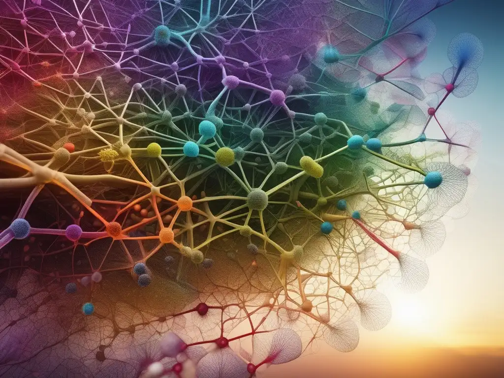 Descubrimientos químicos en rutas metabólicas: red de vías vibrantes e interconectadas que representan la complejidad de procesos metabólicos