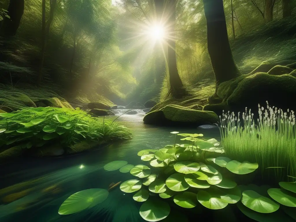 Río en bosque, naturaleza pura y belleza en contraste con impacto ambiental ácidos y bases