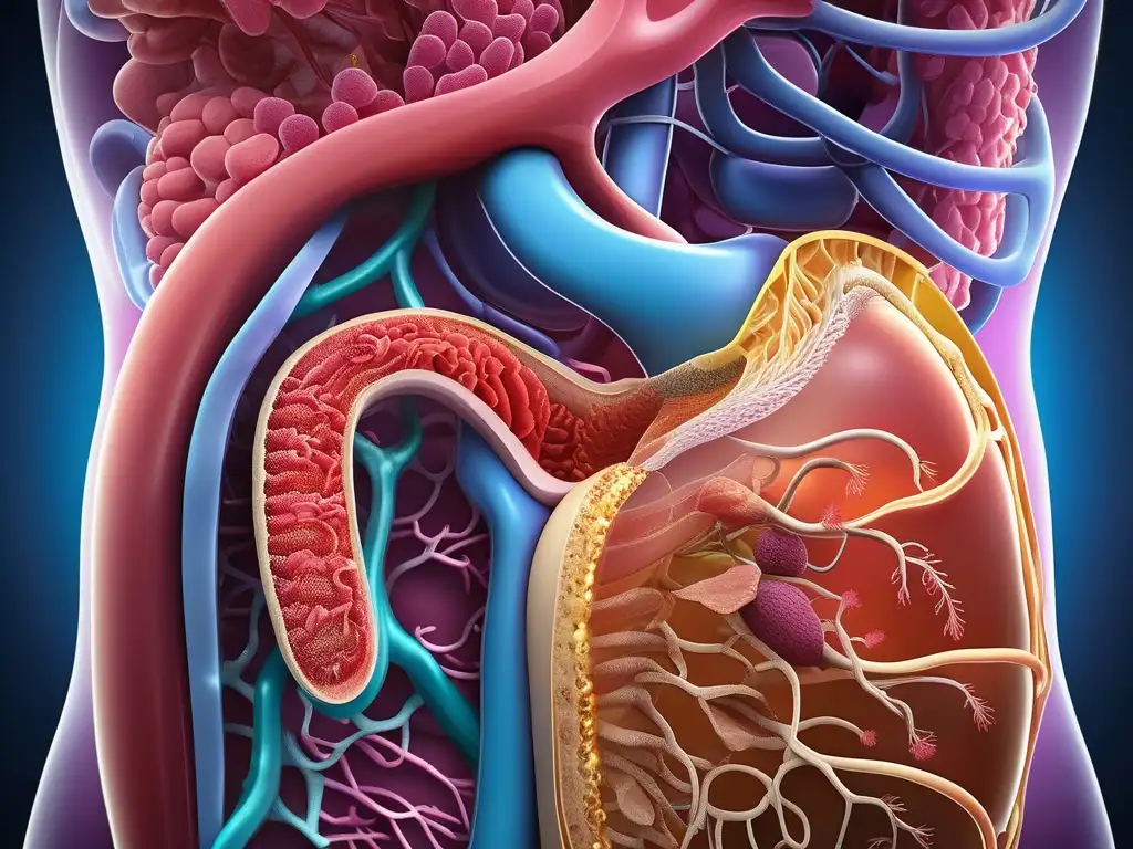 Importancia del metabolismo en alimentación: imagen detallada del sistema digestivo humano