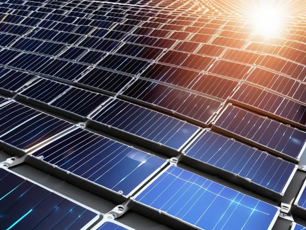 Química Ambiental en Energías Alternativas: Detalle impresionante de panel solar con células fotovoltaicas brillantes y textura suave