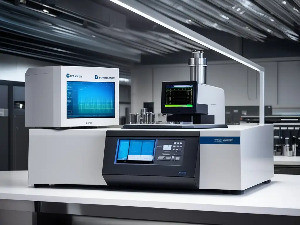 Espectroscopia de Fluorescencia en Petroquímica: Equipo avanzado y preciso ilumina muestra con brillo hipnotizante