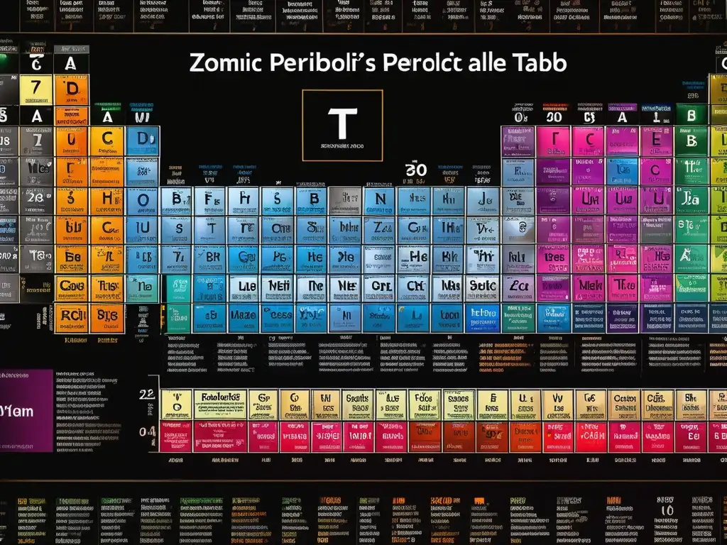 Importancia de la Tabla Periódica en la Tecnología: detalles vibrantes de los elementos con colores, formas y números atómicos destacados