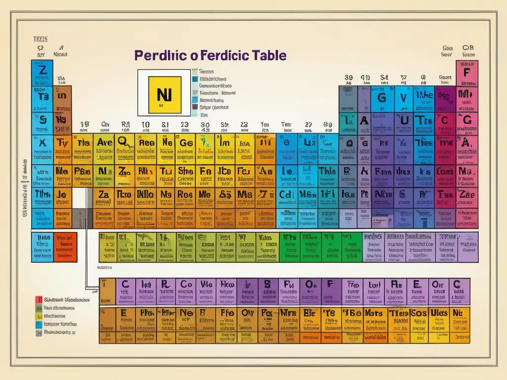 Importancia de la Tabla Periódica en Química: imagen detallada y precisa de elementos, colores vibrantes y patrones intrincados