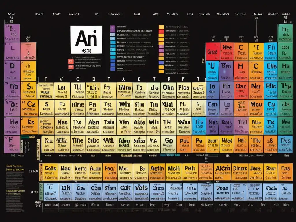 Guía completa para principiantes en química y petroquímica: Tabla periódica detallada con patrones y colores vibrantes