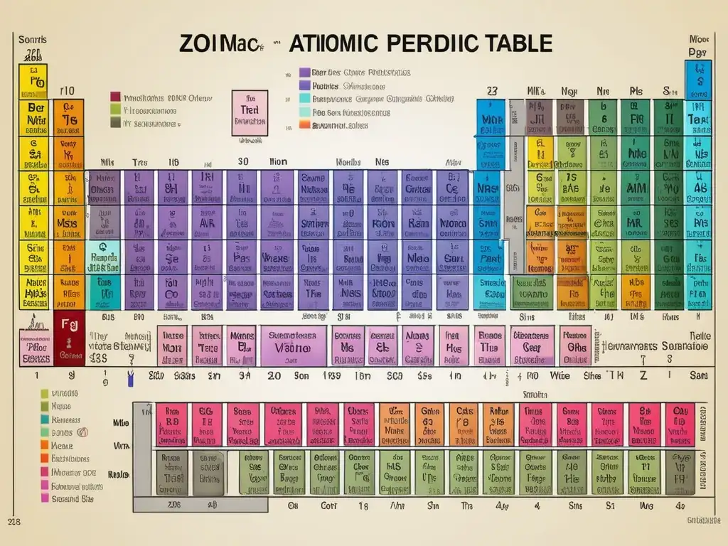 Tabla Periódica simplificada para principiantes: Detalles ultra detallados de elementos y propiedades, colores vibrantes y texturas realistas