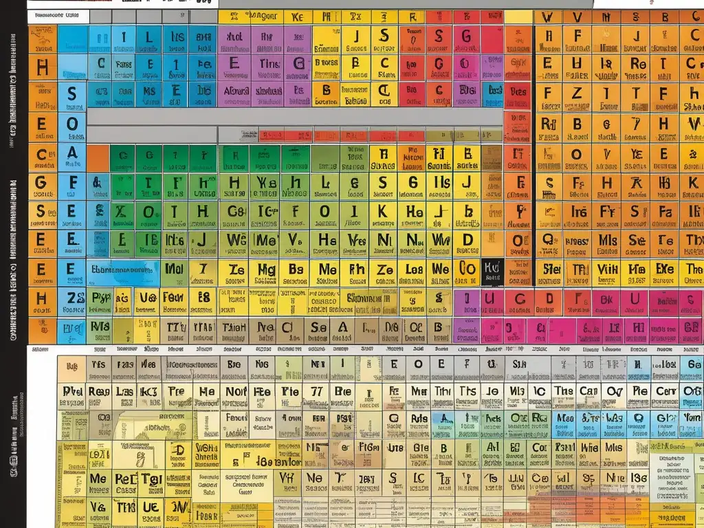 Importancia tabla periódica: detalles vibrantes y patrones de elementos, colores nítidos y legibilidad