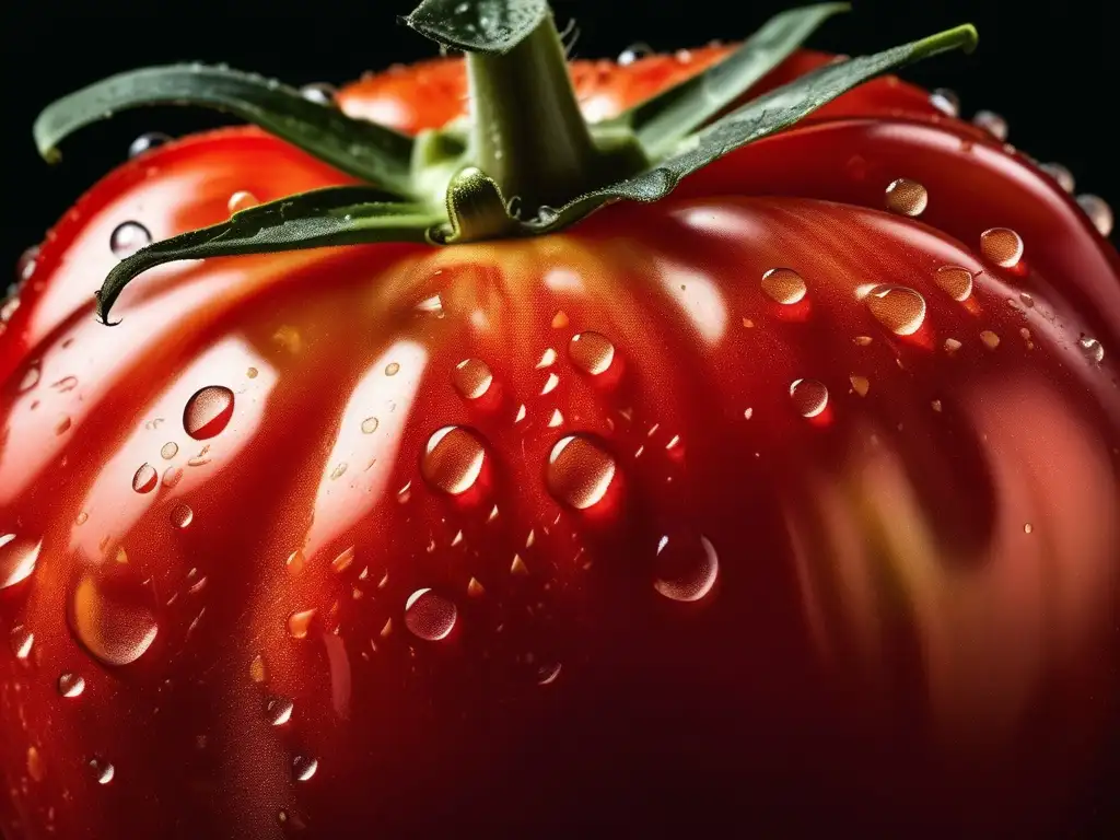 Macrofoto de tomate maduro destacando su frescura y belleza natural - Química Orgánica en producción alimentos