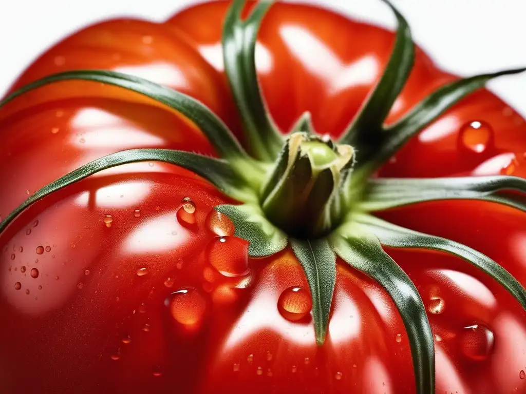 Detalle de un tomate rojo y fresco, resaltando la importancia de los alcanos en nuestra vida cotidiana