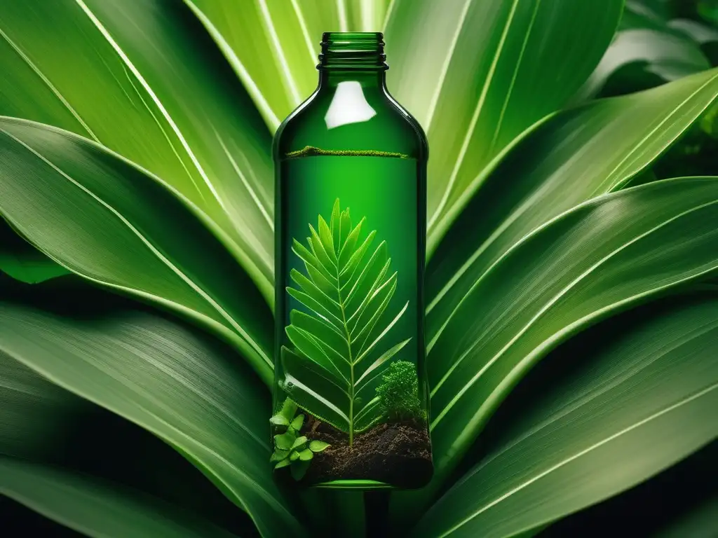 Innovaciones reciclaje plásticos biodegradables- Planta verde emergiendo de una botella de plástico en proceso de biodegradación